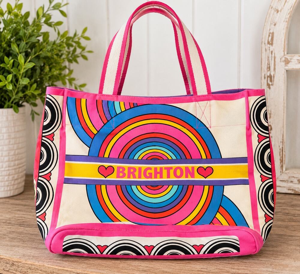 Brighton Love to Be Bold Rainbow Heart Canvas Tote Bag Pink Multicolor